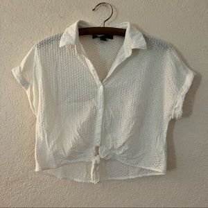 button up white crop top